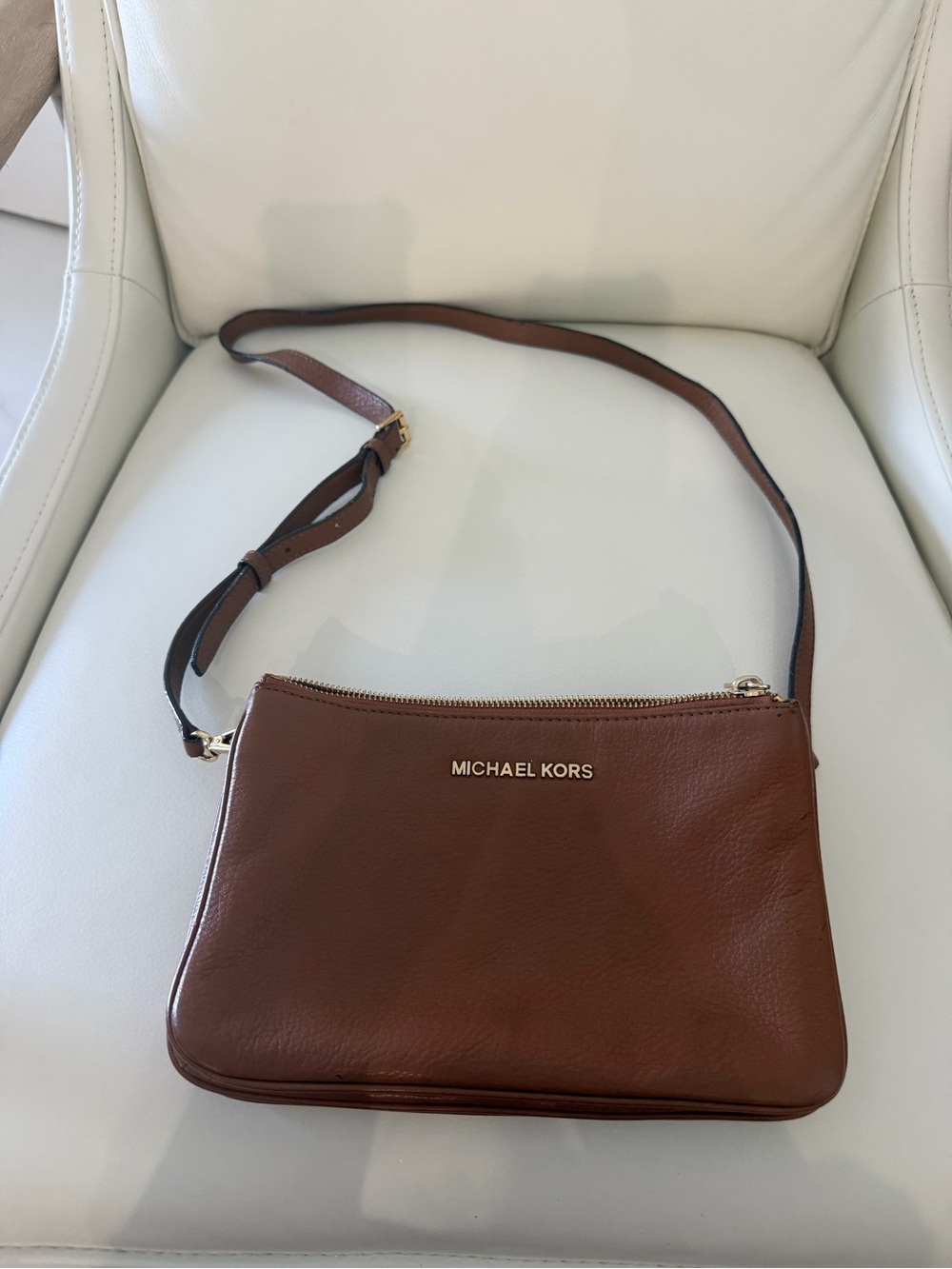 Michael Kors Brown Leather Crossbody Bag with Gold Logo